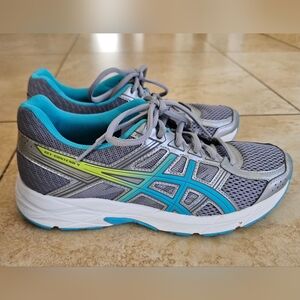 Asics  Ladies Size 7 Gray, Teal & Lime Athletic Sneakers